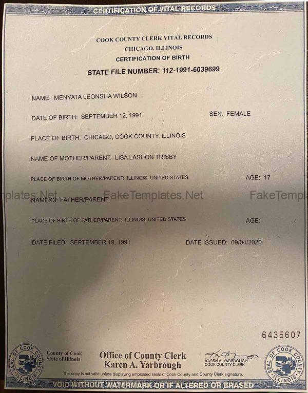 Illinois Birth certificate Template PSD