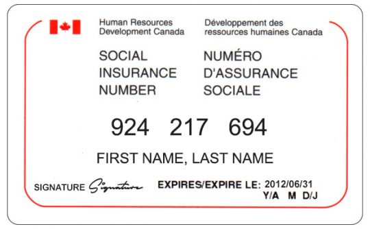 Social Insurance Number Template