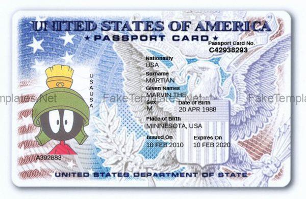 Fake US Passport Card Template PSD
